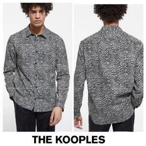 THE KOOPLES Black White Leopard Print Fitted Long Sleeve Button Down Shirt Sz XL